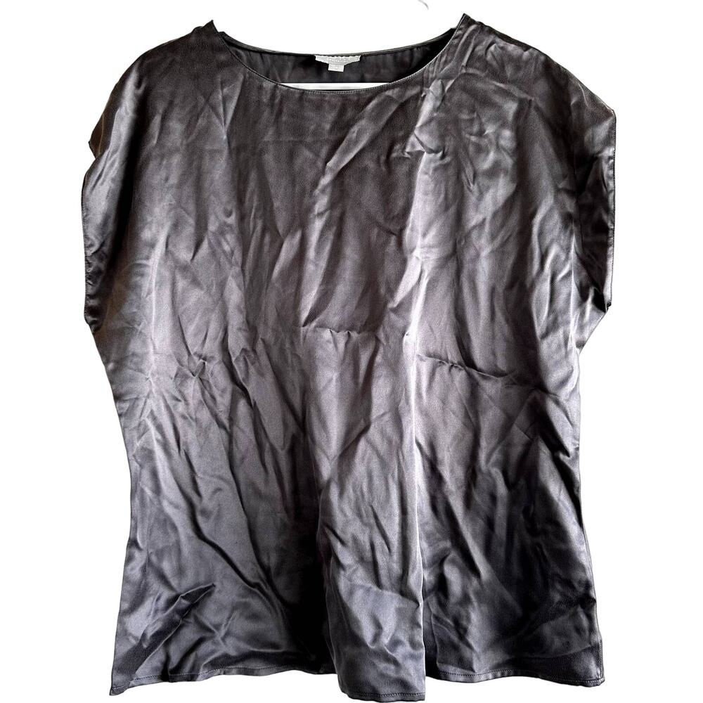 Pure Collection 100% Silk Dolman Blouse Boat Neck Pullover Metallic Gray 8/10